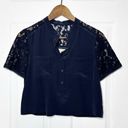 Rebecca Taylor  100% Silk Dark Blue Navy Crop Top Lace Short Sleeve Size 2 Photo 1