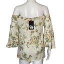 Chaser  Shirt Womens Medium Cream Green Floral Off Shoulder Blouse Botanical Photo 2