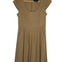 Etcetera  Pleated Dress With Pockets Cap Sleeves Tan Color Career Size 4 Photo 0