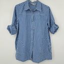 Joan Rivers  shirt blue white gingham check boyfriend tab long sleeve pockets L Photo 3