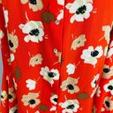 Carmen Marc Valvo  Orangey Red Happy Floral Print Bell Sleeve Women's 6 Top Photo 4