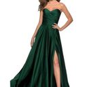 La Femme Strapless Sweetheart Satin Wrap Bodice Maxi Gown Emerald Green Photo 0