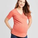 Isabel Maternity  Rib Top Large Short Sleeve Soft Stretch V-Neck Coral Lounge NWT Photo 0