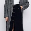 ZARA  Wool Blend Long Pea Coat Grey Plaid Red Size M Photo 0