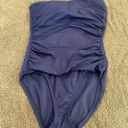 Tommy Bahama  Navy Blue Pearl Shirred Bandeau One-Piece Swimsuit Size 8 Photo 2