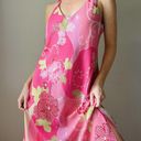 Natori Vintage  Pink Floral Abstract Printed Midi Low Back Slip Dress Photo 3