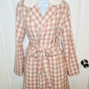 Aura  It's A Look Light Pink Plaid Coat Tie Double Breast Pearl Button M J NWT Photo 3