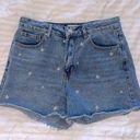 Marshalls Khaki + Blue Daisy Embroidered Denim Shorts Photo 0