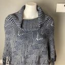 BCBG MaxAzria poncho sweater turtle funnel neck fringe denim blue grey one size Photo 5