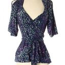 BCBGMAXAZRIA  Blu Grey Purple Animal Print Short Sleeve Blouse Top XS Cold Should Photo 0