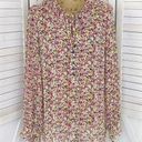 Loft Ann Taylor Ruffle Trim Tie Neck Floral Chiffon Blouse Large Beige Pink Photo 0