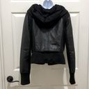 BCBGMAXAZRIA  Black Leather Oakley Hooded Jacket Photo 2