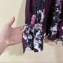 Natori  Purple Floral Neck Tie Button Down Blouse Photo 8