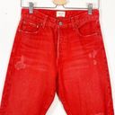 Alice + Olivia  Distressed Boyfriend High Waist Straight Leg Jeans Red Size 4 Photo 2