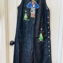 Quacker Factory Small Jumper Maxi Dress Black Jean Denim Angel Snowmen Trees NWT Photo 1