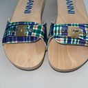 Dr. Scholls Ganni Dr Scholl’s Wooden Clogs in Check Blue Iris Size 10 New Photo 1