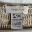 Chico's  Women’s Size S / M Poncho Sweater Beige Gold Metallic V-Neck Short Sleeve Photo 5