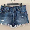 Levi's LEVI’S 501 Revolve Button Fly Dark Wash Distressed Cut Off Jean Shorts Size 29 Photo 0