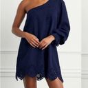 Hill House NWT  Mila Dress One Shoulder Navy Linen Blue Eyelet Sz S Photo 10