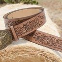 Western Bull Head Buckle Plus Size Belt Vintage Style Faux Leather Embossed 2XL Tan Photo 0