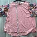 Umgee  1XL Pink Linen Floral Sleeve Bouse Photo 3