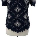 Scala Vintage  Pure Silk Beaded Pearl Top Short Sleeve Black White Womens size XL Photo 0