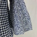 st. john's bay St. John’s Bay Gingham Print and Floral Navy Blue and White Peasant Top Size S Photo 2