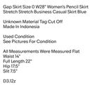 Gap  Skirt Size 0 W28" Women's Pencil Skirt Stretch Stretch Business Casual Skirt Blue Photo 1