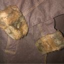 Denim & Co  Vintage Brown Denim Coat Faux Fur Lined Cuffs Collar Button Front SMALL Photo 10