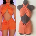 SheIn Neon Orange Cross Wrap Halter Top & Knot front shorts Photo 1