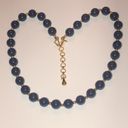 Monet  Vintage Navy Blue & Gold Tone Beaded Classic Boho Retro Necklace Photo 2