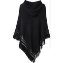 NEW Hooded Cape Fringed Hem Poncho Knit Pattern One Size Size undefined Photo 1