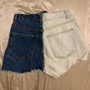 Pull & Bear White and Navy Blue High Waisted Two Toned Denim Shorts Photo 1