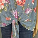 White Birch Floral On or Off Shoulder Tie Front Blouse Blue White Pink Green Med Photo 4