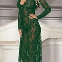 Emerald Green Fully Sheer Eyelash Lace Long Sleeve Maxi Dress S/M NWOT Photo 5