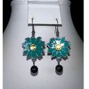 Daisy Vintage Enameled and Rhinestone Bead  Dangle Earrings Photo 1