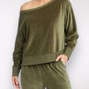 JoyLab Velour Sweatshirt Relaxed Fit Olive Green Medium Photo 0