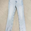 ZARA  Distressed Split Leg High Rise Straight Leg Jeans Light Blue Size 6 Raw Hem Photo 2