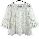 Rebecca Taylor  Adriana Floral Eyelet Ruffle Sleeve Sheer Pullover Blouse White 2 Photo 3