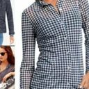 CAbi  #736 Sheer Mesh Navy and White Plaid Button Down Shirt Size Medium Photo 6