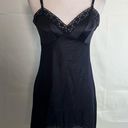 Vintage 80s 90s Black Satin Nightgown Slip Dress Lace Trim Mini Pinup Girl Small Photo 7