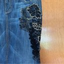 Bebe Long Denim Lace Applique Embellished Maxi Gusset Skirt Y2K Art to Wear Photo 4