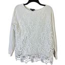 Adrianna Papell  Women's White Lace Front Pullover Sweatshirt - Size M Photo 0