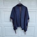 Chico's Chico’s Womens Kimono Top Boho Blue Faux Suede Fringe Crochet Wrap O/S Photo 3