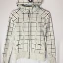 Lululemon White Grey Grid Classic Soft Cotton Fleece Scuba Hoodie Jacket Size 4 Photo 0