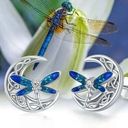 The Moon  Blue Winged Dragonfly &  Stud Earrings Photo 0