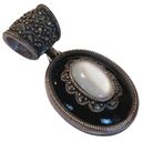 Onyx Vintage  + Mother of Pearl Oval Shape Marcasite Slide Pendant Photo 2