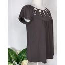 BCBGMAXAZRIA  Brownish Gray Short Sleeve Top Bejeweled Cutouts XS Photo 3