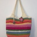 The Sak  Off White, Green, Pink, Red, & Blue Striped Crocheted Shoulder Bag Purse Photo 0