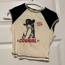 Antique Vintage Crop Tee Cap Shoulder Raglan Graphic Cowgirl Cowboy Western Size XS Photo 0